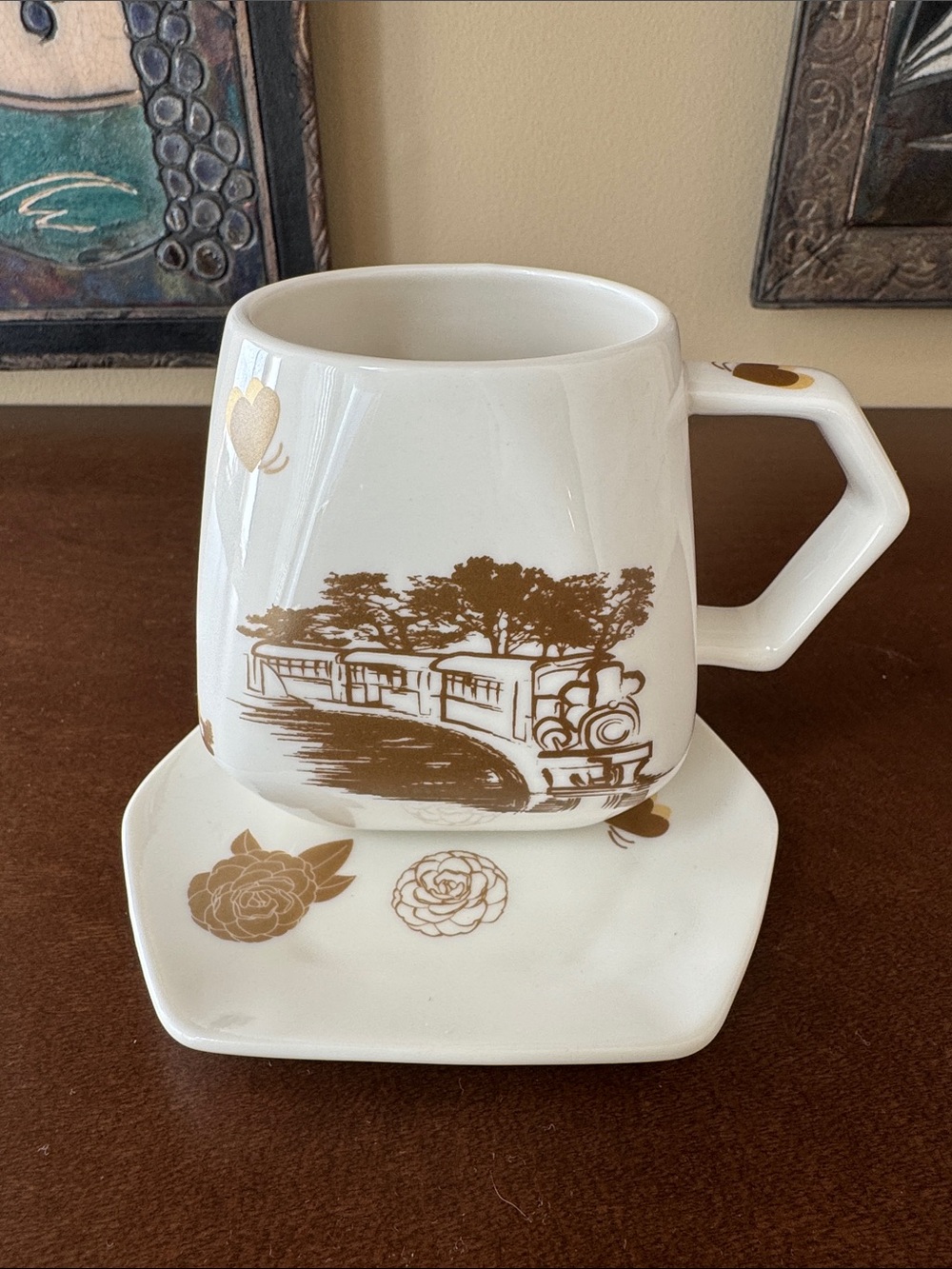 Excera Taiwan Sky Lantern Fine Porcelain Coffee Cup & Saucer Set Rare Souvenir